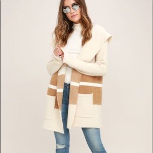Lulus Tan and Beige Hooded Cardigan Sweater